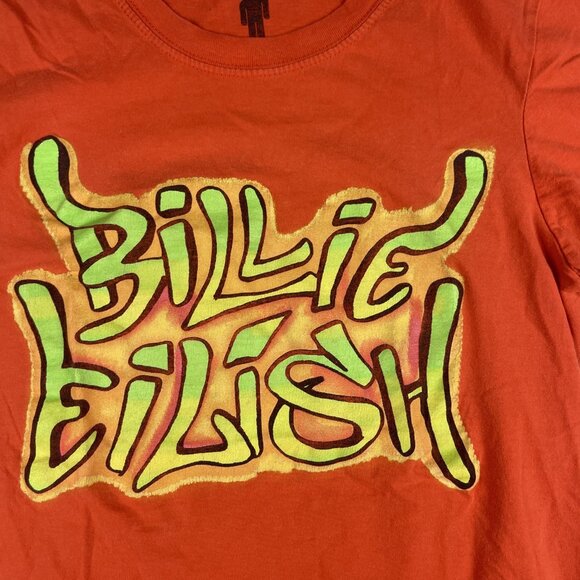 2019 Billie Eilish Graffiti Spell Out Graphic Orange Shirt XS Merch - Picture 11 of 16